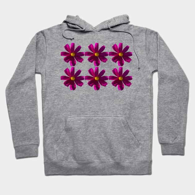 Dark Pink Cosmos Flowers in Six Pattern Hoodie by ellenhenryart